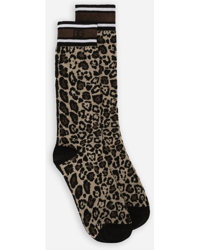 Dolce & Gabbana Leopard-Print Cotton Jacquard Socks - White