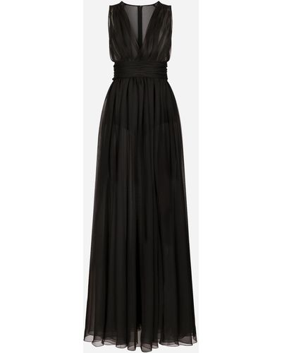 Dolce & Gabbana Vestido largo de chifón con cinturón drapeado - Negro