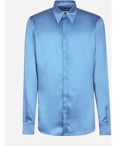 Dolce & Gabbana Silk Satin Martini-Fit Shirt - Blue