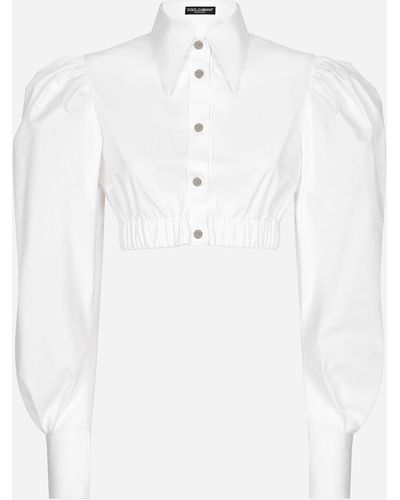 Dolce & Gabbana Camisa de popelina con mangas abullonadas - Blanco