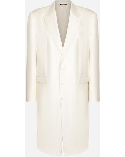Dolce & Gabbana Einreihiger Mantel aus Seidentwill - Weiß