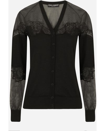 Dolce & Gabbana Cashmere, tulle and silk cardigan with lace - Schwarz
