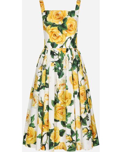 Dolce & Gabbana Vestido playero de algodón con estampado de rosas amarillas - Amarillo