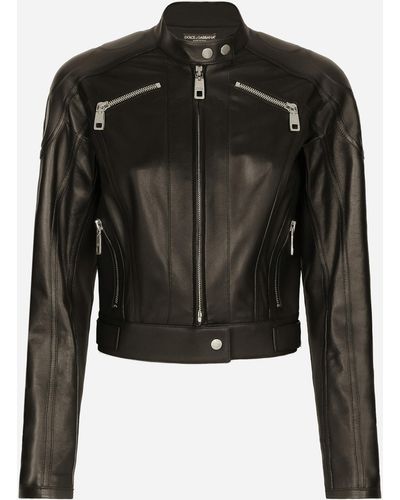 Dolce & Gabbana Blouson de motard en cuir nappa - Noir