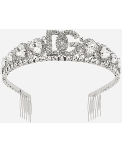Dolce & Gabbana Diadème avec ornements en cristal et logo DG - Blanc