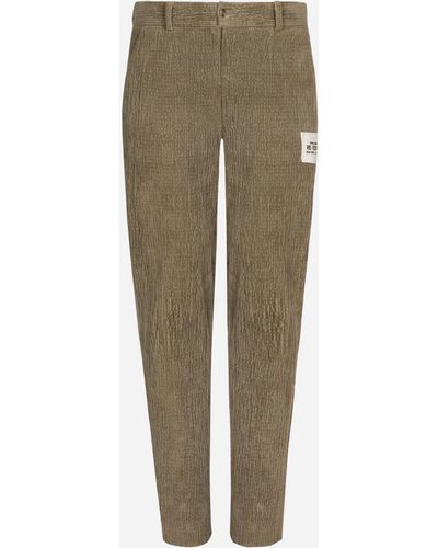 Dolce & Gabbana Corduroy Trousers With Re-Edition Label - Natural