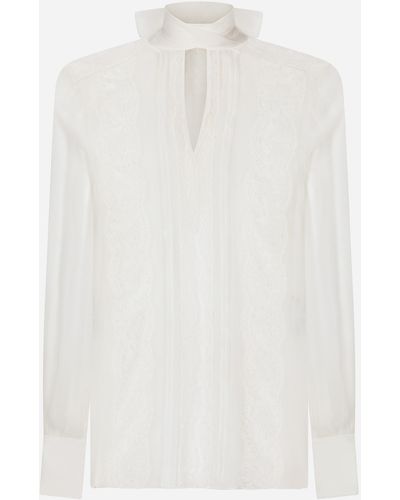 Dolce & Gabbana Bluse Mit Schluppenbändern Aus Chiffon Und Spitze - Weiß