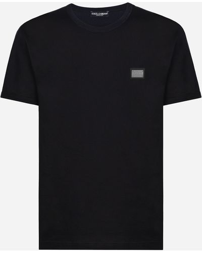 Dolce & Gabbana Camiseta de algodón con placa con logotipo - Negro