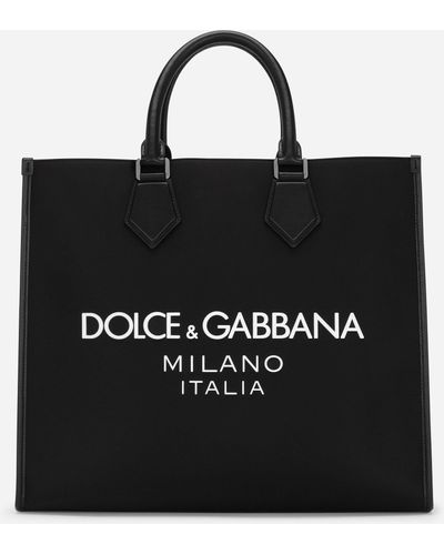 Dolce & Gabbana Bolso shopper grande de nailon con logotipo engomado - Negro