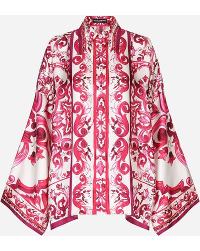 Dolce & Gabbana Camisa de sarga con estampado Maiolica con aberturas - Rojo