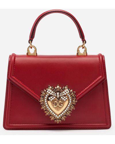 Dolce & Gabbana Kleine Devotion Tasche Aus Glattem Kalbsleder - Rot