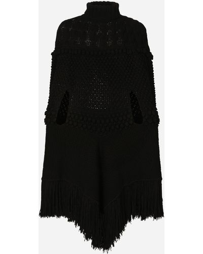 Dolce & Gabbana Capa de cuello alto en lana con patchwork de punto - Negro
