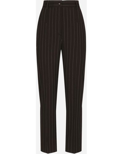 Dolce & Gabbana Pantalón de talle alto de lana con rayas diplomáticas - Negro