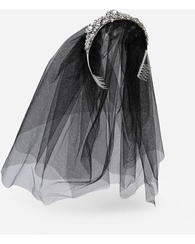 Dolce & Gabbana Diadema in strass con velo in tulle - Metallizzato