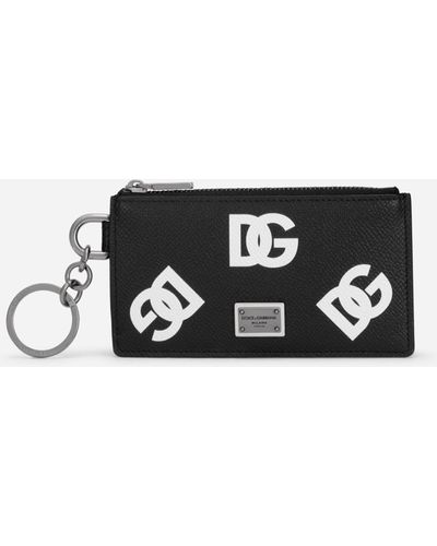 Dolce & Gabbana Kartenetui aus Kalbsleder DG-Print allover mit Schlüsselring - Weiß