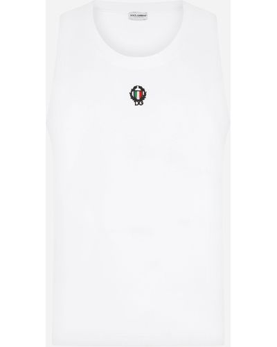 Dolce & Gabbana Camiseta sin mangas de algodón bielástico con parche - Blanco