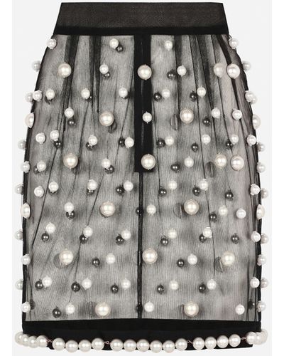 Dolce & Gabbana Short Tulle Skirt With Pearl Embellishment - Black