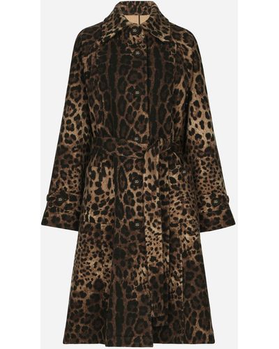 Dolce & Gabbana Manteau en laine à imprimé léopard et ceinture - Multicolore