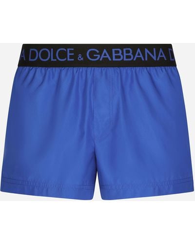 Dolce & Gabbana Short Swim Trunks With Branded Stretch Waistband - Blue