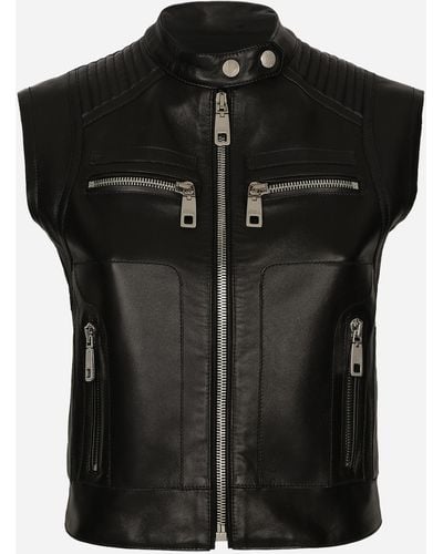 Dolce & Gabbana Zip-up leather vest - Nero