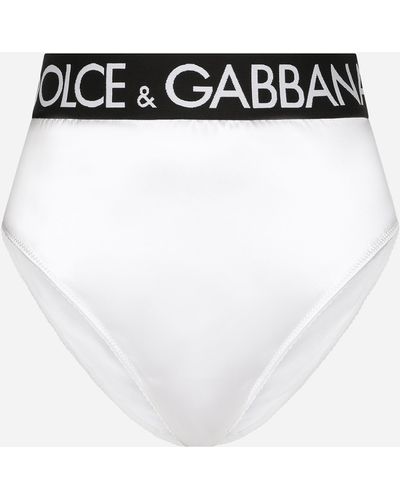 Dolce & Gabbana High-waisted satin briefs with branded elastic - Blanco