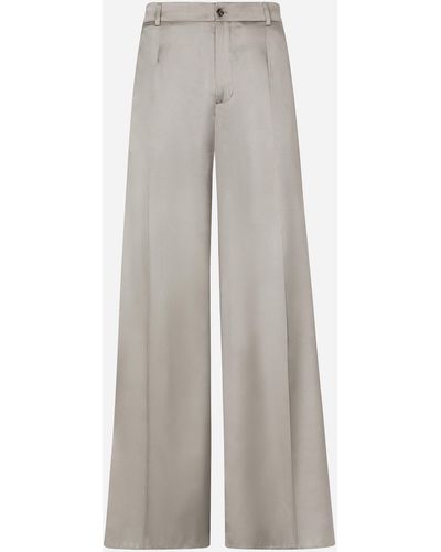 Dolce & Gabbana Wide-leg Stretch Silk Trousers - Grey