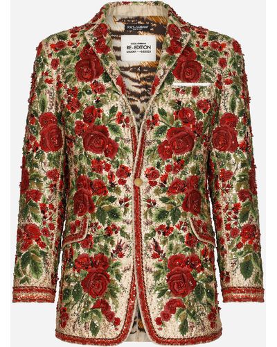 Dolce & Gabbana Sartoriale Jacke Taormina aus bestickter Mikadoseide - Rot