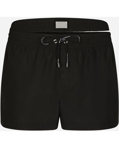 Dolce & Gabbana Short swim trunks with double waistband and branded tag - Nero
