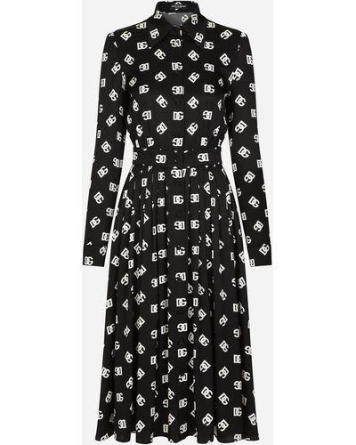 Dolce & Gabbana Robe mi-longue en charmeuse à imprimé DG all-over - Noir