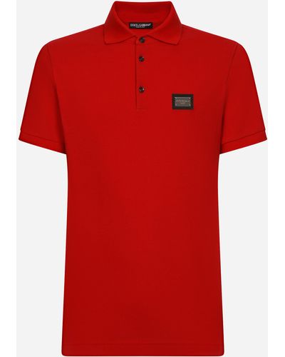 Dolce & Gabbana Poloshirt Baumwollpikee mit Logoplakette - Rot