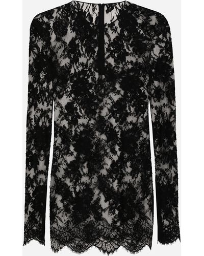 Dolce & Gabbana Camiseta de cuello redondo de encaje Chantilly - Negro