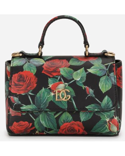 Dolce & Gabbana Henkeltasche aus Kalbsleder Rosenprint - Mehrfarbig