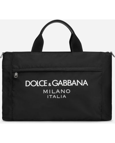 Dolce & Gabbana Borsone in nylon con logo gommato - Nero