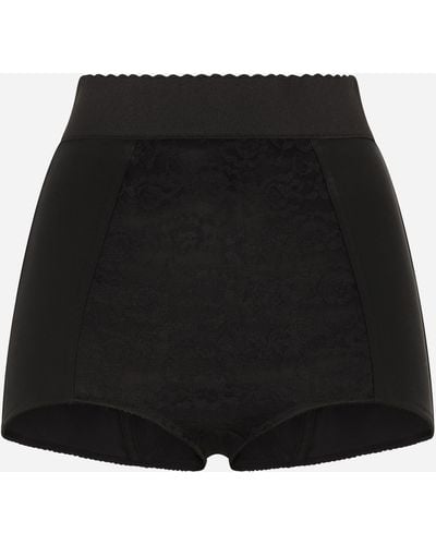 Dolce & Gabbana High-waisted Shaper Panties In Jacquard And Satin - Black