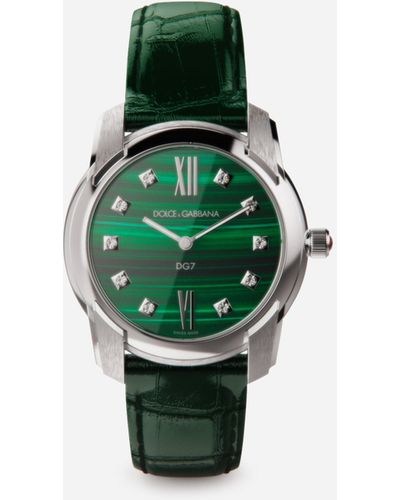 Dolce & Gabbana DG7 watch in steel with malachite and diamonds - Grün