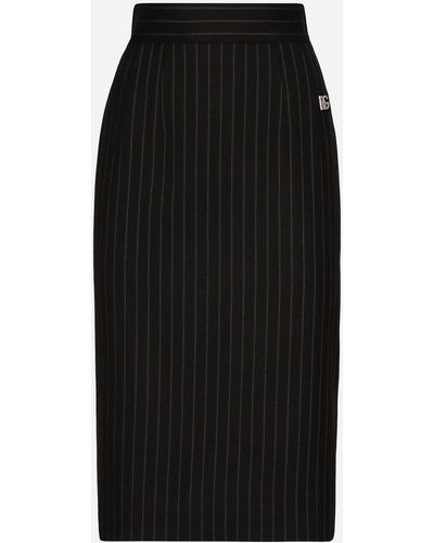 Dolce & Gabbana Short Straight-cut Pinstripe Wool Skirt - Black