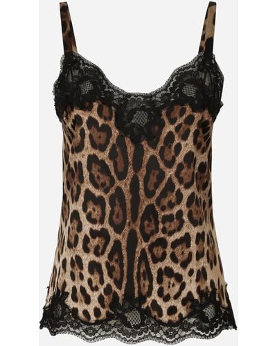 Dolce & Gabbana Top in seta con stampa animalier - Marrone