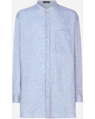 Dolce & Gabbana Camicia over in lino con collo alla coreana - Blu