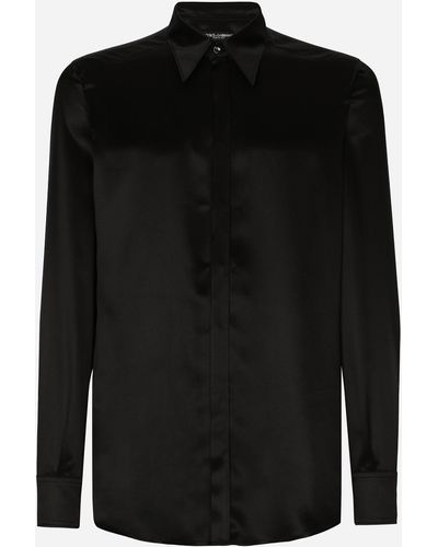 Dolce & Gabbana Silk Satin Martini-Fit Shirt - Black