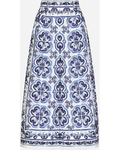 Dolce & Gabbana Culotte-Hose aus Popeline Majolika-Print - Blau