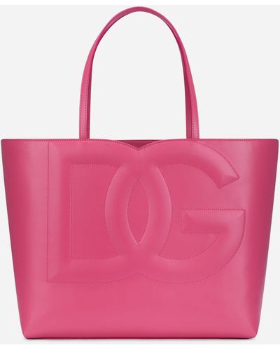 Dolce & Gabbana Mittelgroßer Shopper aus Kalbsleder mit Logo - Pink