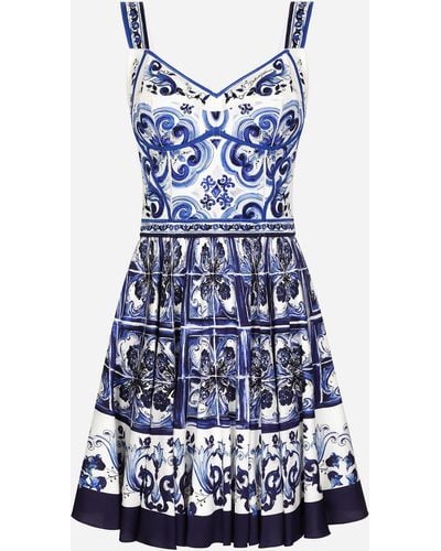 Dolce & Gabbana Robe Courte à Imprimé Majoliques - Bleu