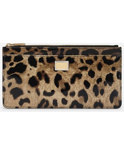 Dolce & Gabbana Large Polished Calfskin Card Holder With Zipper And Leopard Print - Multicolor