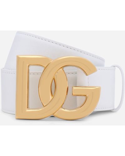 Dolce & Gabbana Cintura in pelle di vitello con logo DG - Neutro
