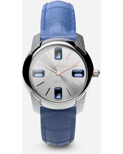 Dolce & Gabbana Uhr Mit Armband Aus Alligatorleder - Blau