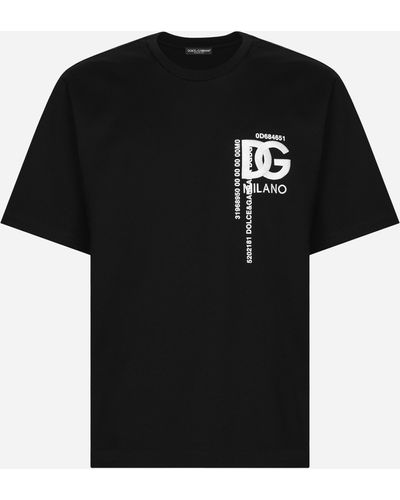 Dolce & Gabbana Cotton T-shirt With Dg Logo Embroidery And Print - Black