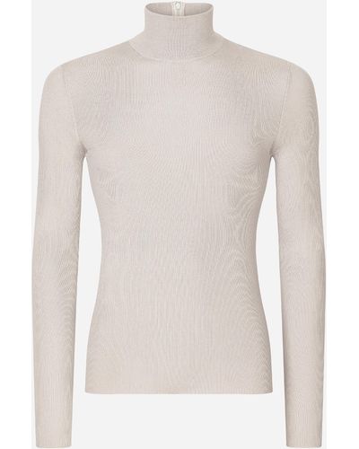 Dolce & Gabbana Ribbed Silk Turtle-Neck Sweater - White
