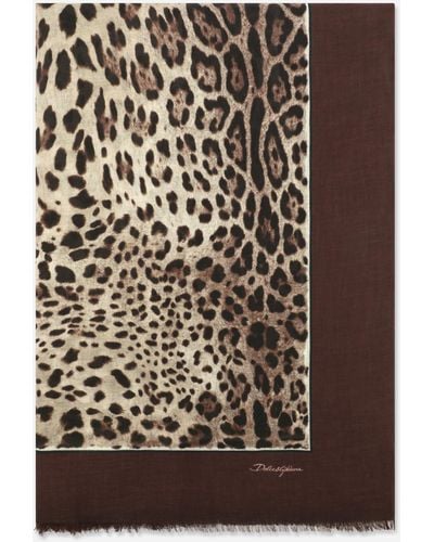 Dolce & Gabbana Pañuelo 135x200 de modal y cachemira con estampado de leopardo - Marrón