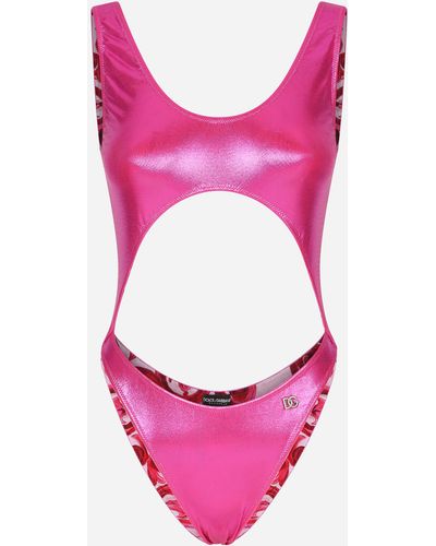 Dolce & Gabbana Laminated Cutout One-Piece Swimsuit - Pink