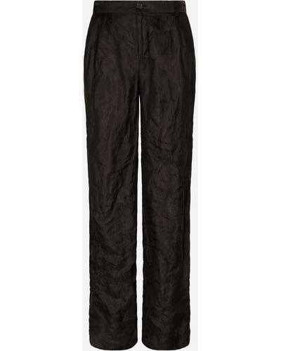 Dolce & Gabbana Pantalone sartoriale gamba dritta in tessuto tecnico metallico e seta - Nero